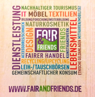Fair Messeangebot Logo auf Holz